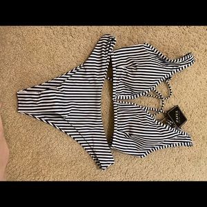 Navy and white bikini set
